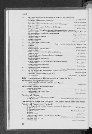 Lehrveranstaltungen Themenbereich Umweltschutz