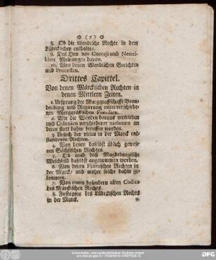 Drittes Capittel. Von Denen Märckischen Rechten in denen Mittlern Zeiten.