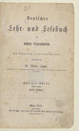Teil 2, Band 2, [Schülerband]: [Teil 2, Band 2, [Schülerband]] : als Einleitung in die Literaturkunde