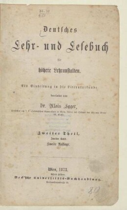 Teil 2, Band 2, [Schülerband]: [Teil 2, Band 2, [Schülerband]] : als Einleitung in die Literaturkunde