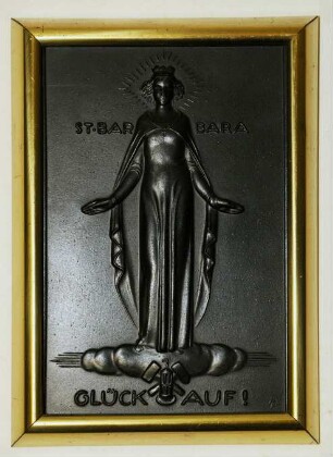 Plakette mit Darstellung der Heiligen Barbara