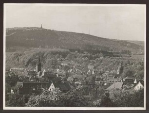 Blick von Nordosten über die Altstadt zum Hermannsdenkmal. Detmold