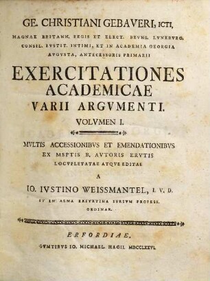 Ge. Christiani Gebaveri ... Exercitationes Academicae Varii Argvmenti, 1