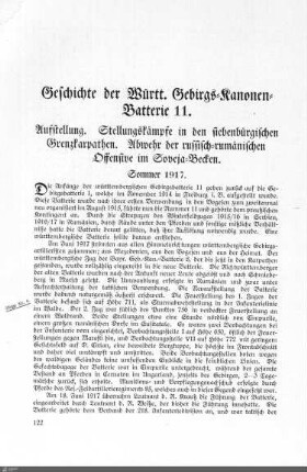 Geschichte der Württ. Gebirgs-Kanonen-Batterie 11.