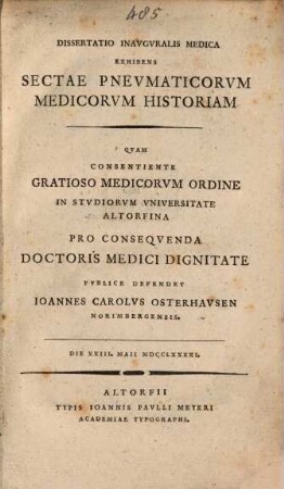 Diss. inaug. med. exhibens ... sectae pneumaticorum medicorum historiam
