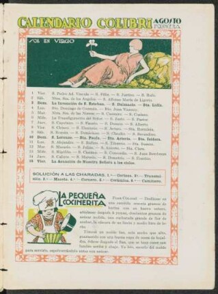 Calendario Colibrí - Agosto, 1ª Quincena