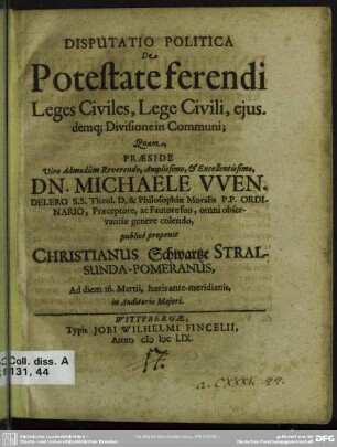 De potestate ferendi leges civiles, ...