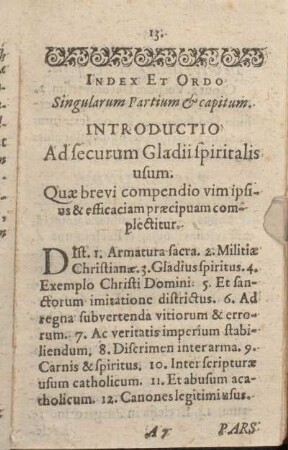 Index Et Ordo Singularum Partium & capitum.