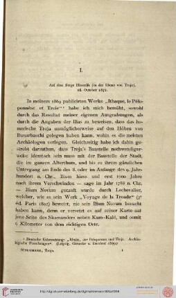 I.-XI. Auf dem Berge Hissarlik, 1871 - 1872