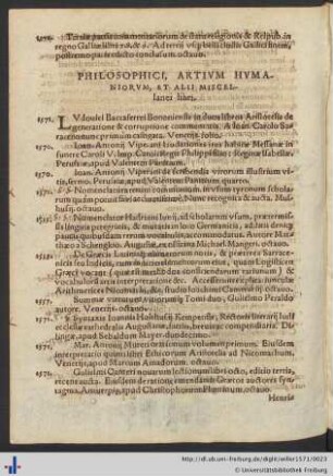 Philosophici, Artivm Hvmaniorvm, Et Alii Miscellanei libri.