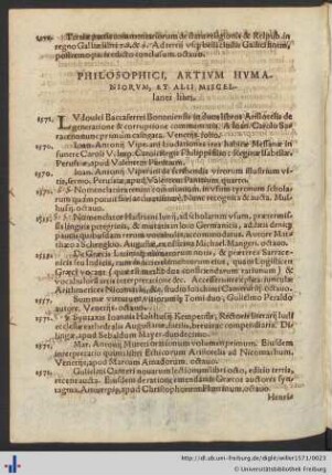 Philosophici, Artivm Hvmaniorvm, Et Alii Miscellanei libri.