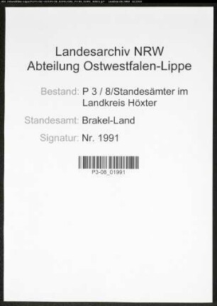 Sterberegister Standesamt Brakel-Land