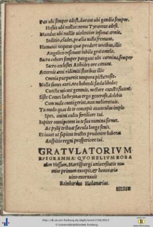 GRATVLATORIVM EPIGRAMMA: QVO HELIVMEOBA ...