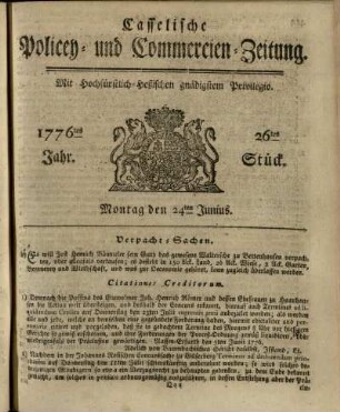 26tes Stueck, Montag den 24ten Junius 1776