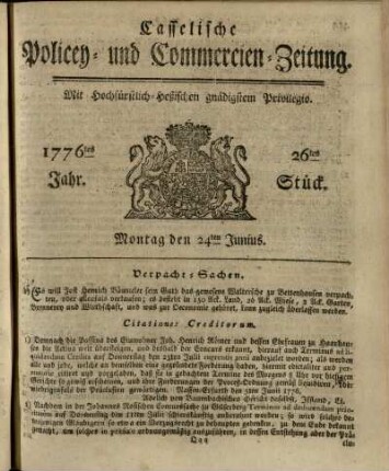 26tes Stueck, Montag den 24ten Junius 1776