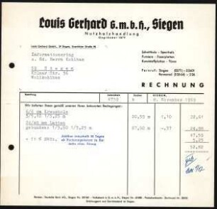 Firmenbriefkopf Gerhard, Louis, G.m.b.h., Siegen, Nutzholzhandlung
