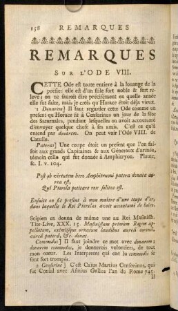 158-169, Remarques sur l'ODE VIII.