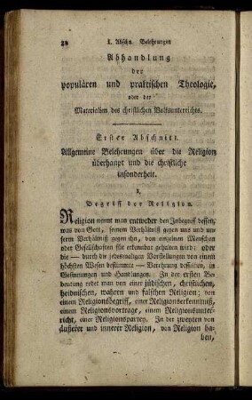 Erster Abschnitt. Allgemeine Belehrungen über die Religion überhaupt und die christliche insonderheit.
