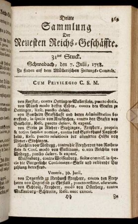 31tes Stuck. Schwabach, den 7. Julii, 1758.