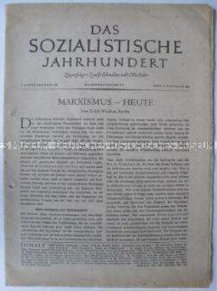 Gesellschaftsttheoretische Fachzeitschrift "Das Sozialistische Jahrhundert" u.a. zum Verhältnis von Sozialismus und Religion