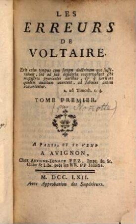 Les erreurs de Voltaire, 1