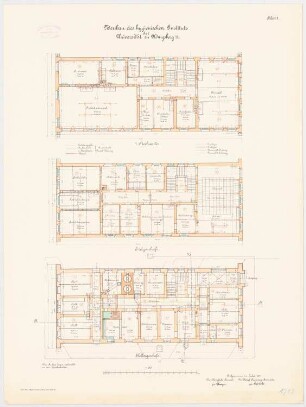 Hygienisches Institut der Albertus-Universität Königsberg: Grundriss KG, EG, 1. OG 1:100