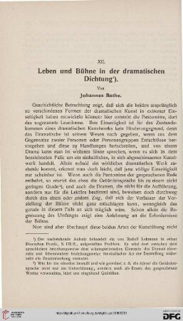 Leben und Bühne in der dramatischen Dichtung