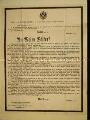 Maueranschlag zum Tod des österreichischen Kaisers Franz Josef und der Regierungsübernahme durch Karl