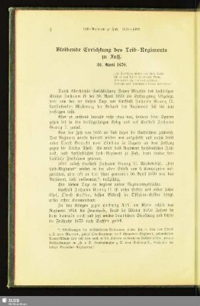Bleibende Errichtung des Leib-Regiments zu Fuß. 30. April 1670