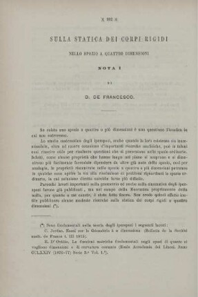 Sulla statica dei corpi rigidi nello spazio a quattro dimensioni.