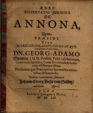 Dissertatio Iuridica De Annona