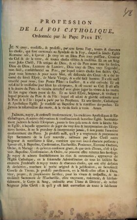 Profession De La Foi Catholique : Ordonnée par le Pape Pius IV.