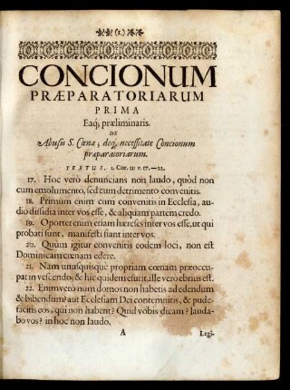 Concionum Praeparatoriarum. [Pars I.]