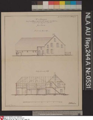 Haus des Maurermeisters Niemeyer auf Borkum: Ansicht von Süden, Schnitt
