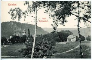 Karlsbad. Obere Station der Drahtseilbahn und Café Helenenhof : Karlsbad. Obere Station der Drahtseilbahn "Helenenhof" (unterirdische Standseilbahn Theaterplatz – Café Helenenhof; 1907) und Café Helenenhof