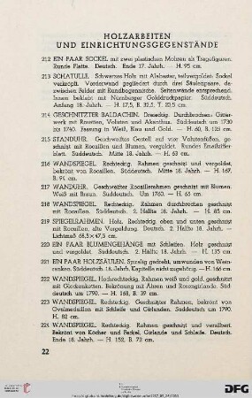 Holzarbeiten und Einrichtungsgegenstände (Nr. 212-237)
