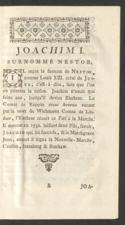 Joachim I. Surnommé Nestor