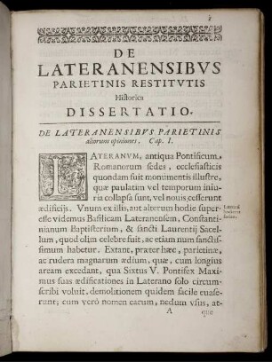 De Lateranensibus Parietinis aliorum opiniones. Cap. I.