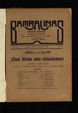 ¡Qué dirán mis relaciones! . sainete en tres actos