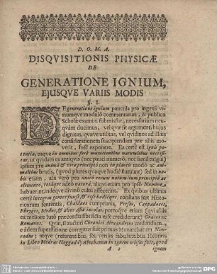 Disquisitationis Physicae De Generatione Ignium, Ejusque Variis Modis.