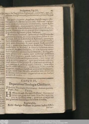Caput IV. De partitione Theologiae Christianae.