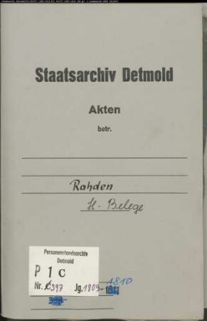 Belegakten zum Heiratsregister der evangelischen Gemeinde Rahden, Kreis Lübbecke (1809-1810)