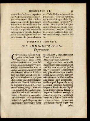 Discursus Secundus. De Administratione Imperatorum.