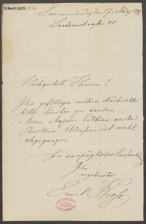 Brief an B. Schott's Söhne : 17.03.1892