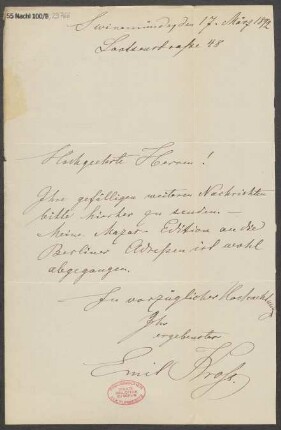 Brief an B. Schott's Söhne : 17.03.1892