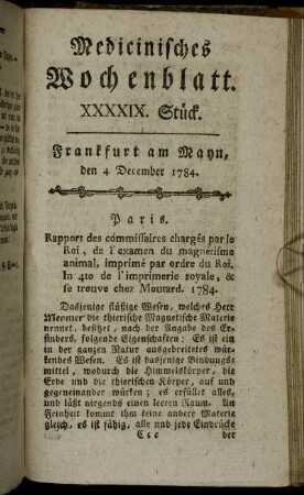 XXXXIX. Stück. Frankfurt am Mayn, den 4 December 1784. - LII. Stück. Frankfurt am Mayn, den 25 December 1784.