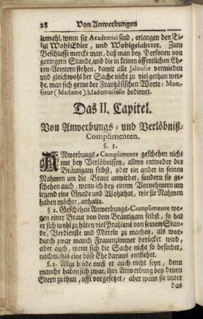 Das II. Capitel. Von Anwerbungs- und Verlöbniß-Complimenten.