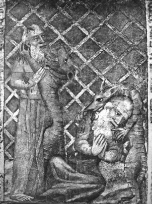 Karlštejn / Karlstein (Tschechien),Burg Karlštejn, Marienkapelle, Ostwand: Apokalypse (Detail); Meister Theoderich u. Werkstatt