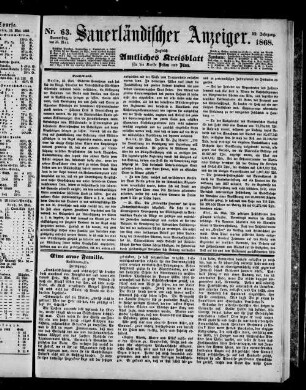 Sauerländischer Anzeiger ; [...] ; Amtliches Kreisblatt für die Kreise Brilon und Büren