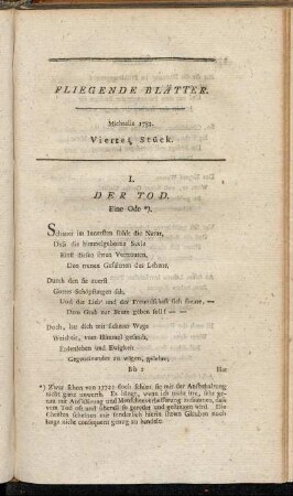 I. Der Tod. Eine Ode.
